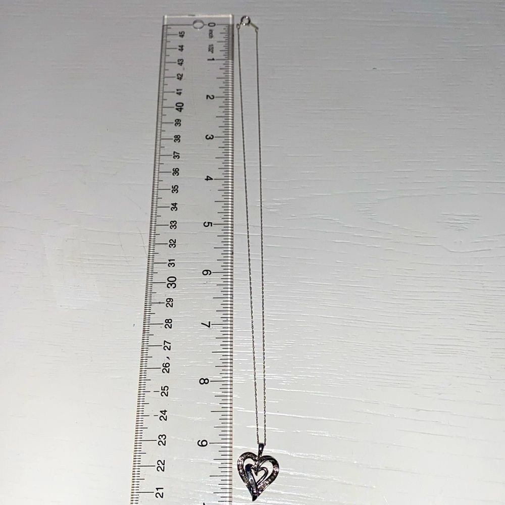 10K White Gold SUN Diamond Double Heart Necklace 18" Chain - Picture 6 of 16
